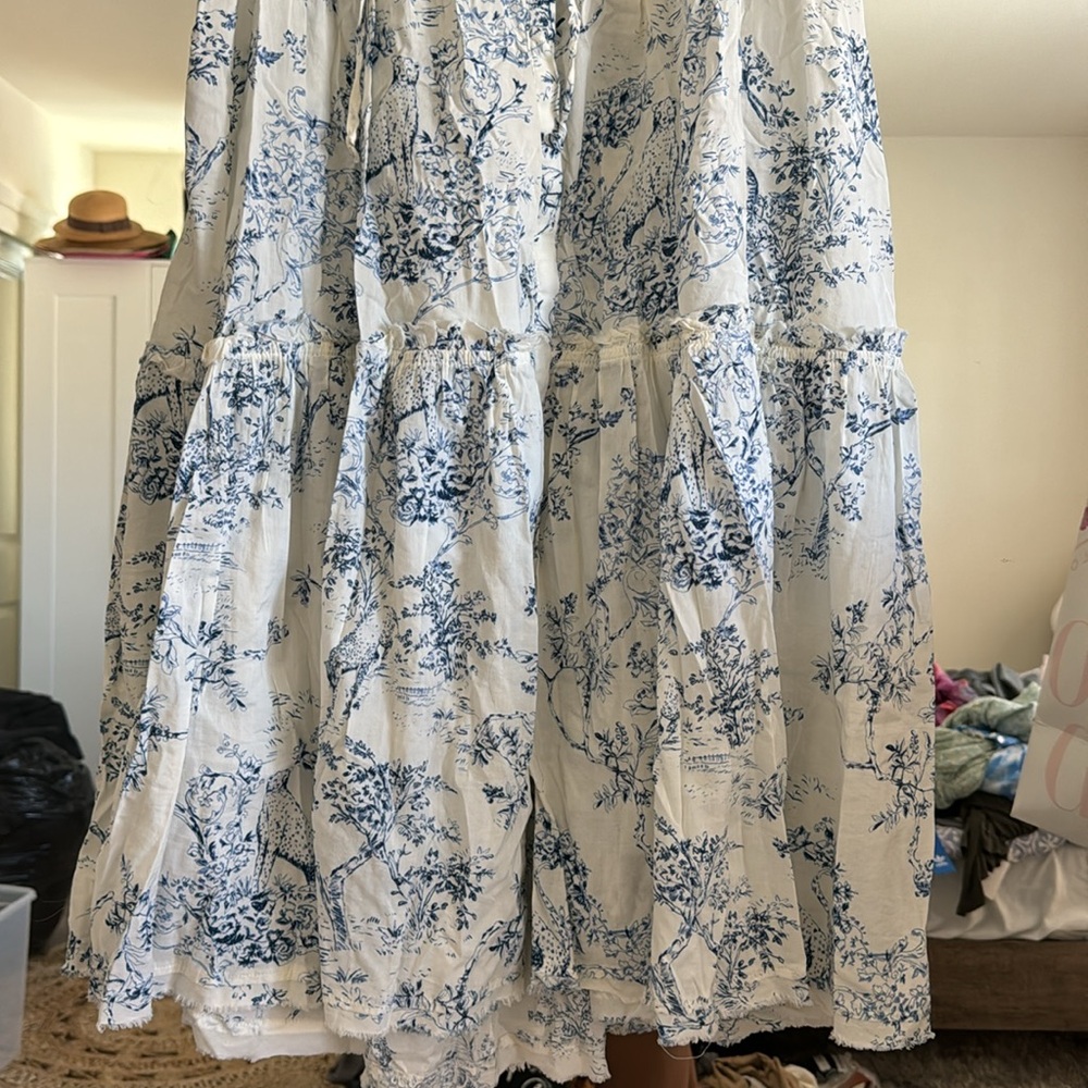 Free People white blue floral XS midi dress new without tags - Picture 4 of 6